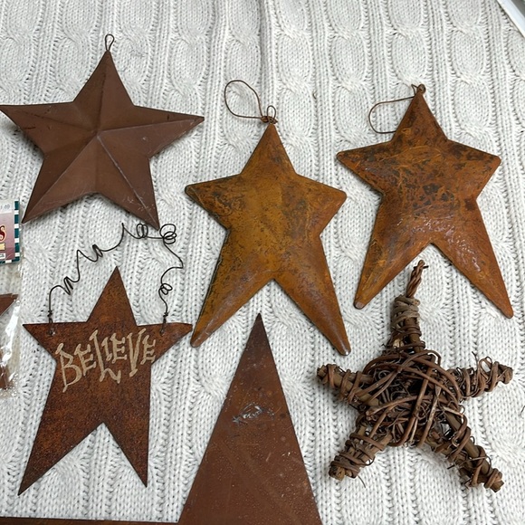 Primitive star lot 15 pcs. (14 metal 1 twig/grapevine) 6 can be hung rusty decor - Picture 2 of 6